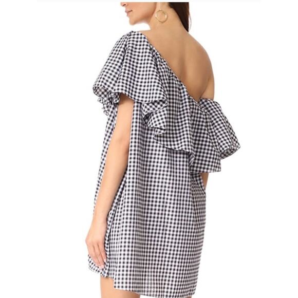 MLM Label Maison Gingham One Shoulder Mini Dress Womens Medium Black White - Picture 2 of 11